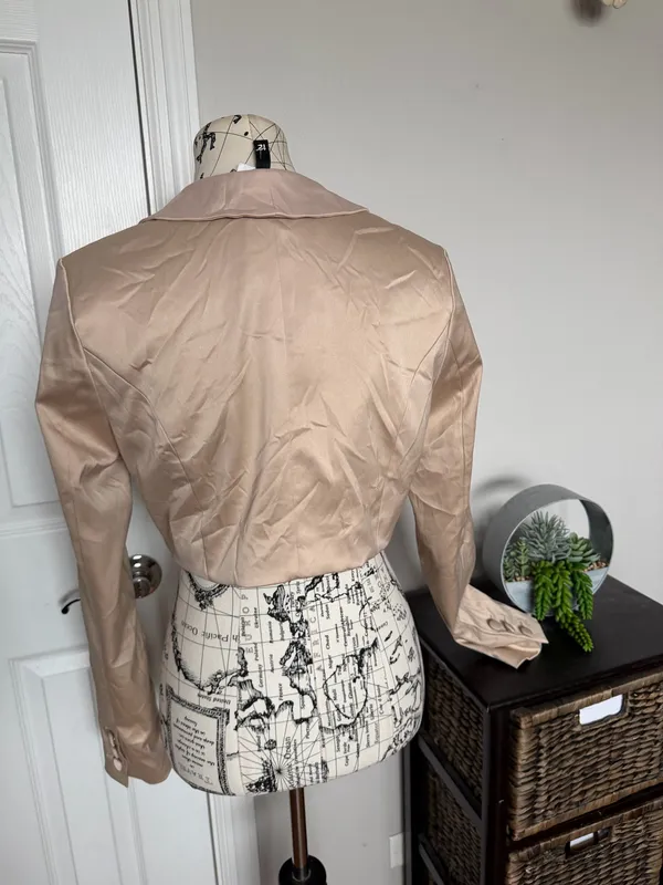 Divided H&M Vintage y2k Satin Bolero Champagne jacket crop Sz 12 button evening - Image 3