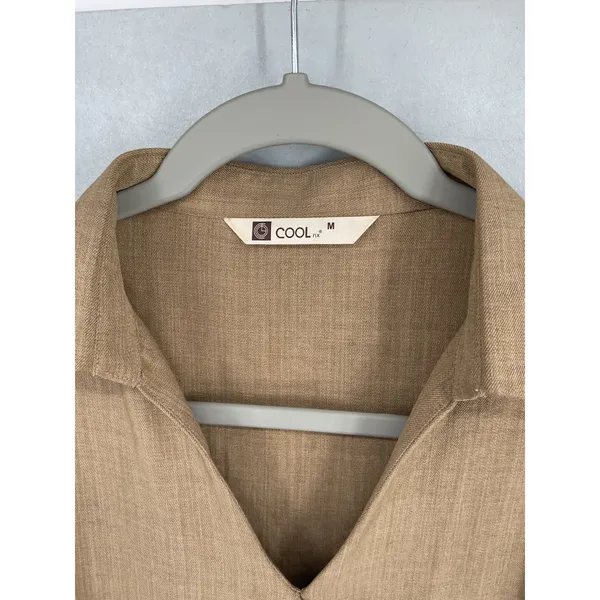 COOL nx Womens Wrap Dress Tan Brown Collared Belted Short Sleeve Medium - Image 4