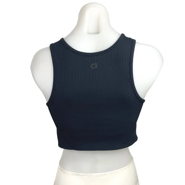 Gap Fit Blue Built In Sports Bra Round Neck Tie Hem Workout Crop Top Size S - Image 3