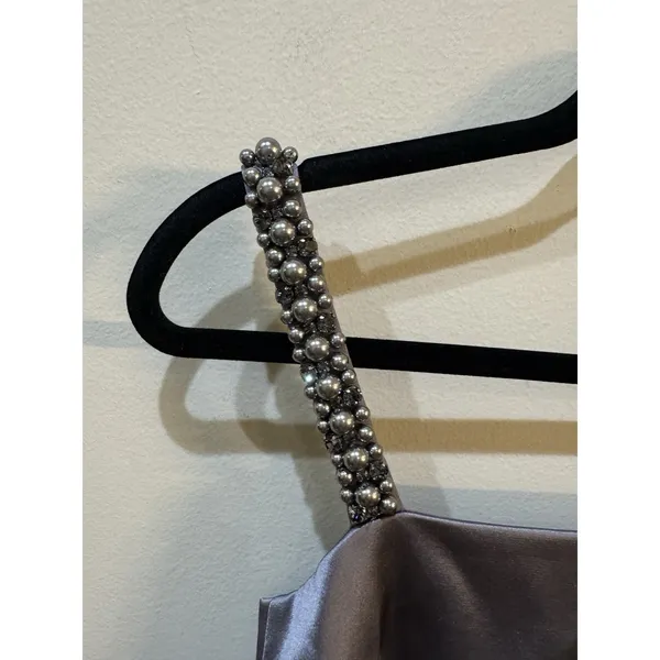 Kate Spade satin mini‎ dress with beaded straps Gray Size 0 - Image 4