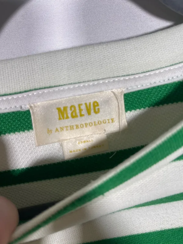 Maeve Anthropologie Womens Green White Stripe Corset Waist Blouse Xs - Image 4
