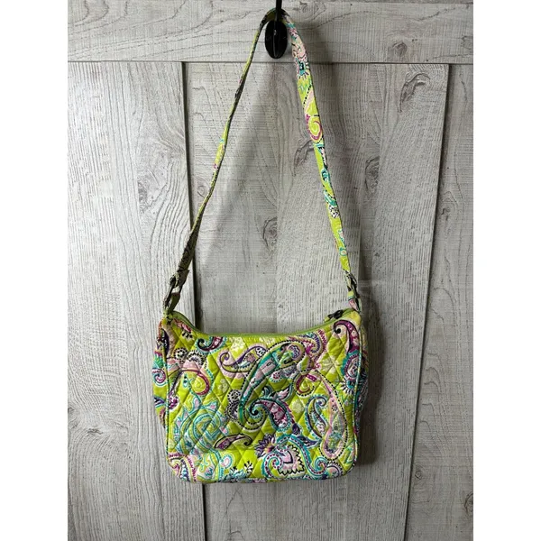 Ten Bears Quilted Paisley Shoulder Bag In Lime Green Pink Blue Zipper Closure - Image 2