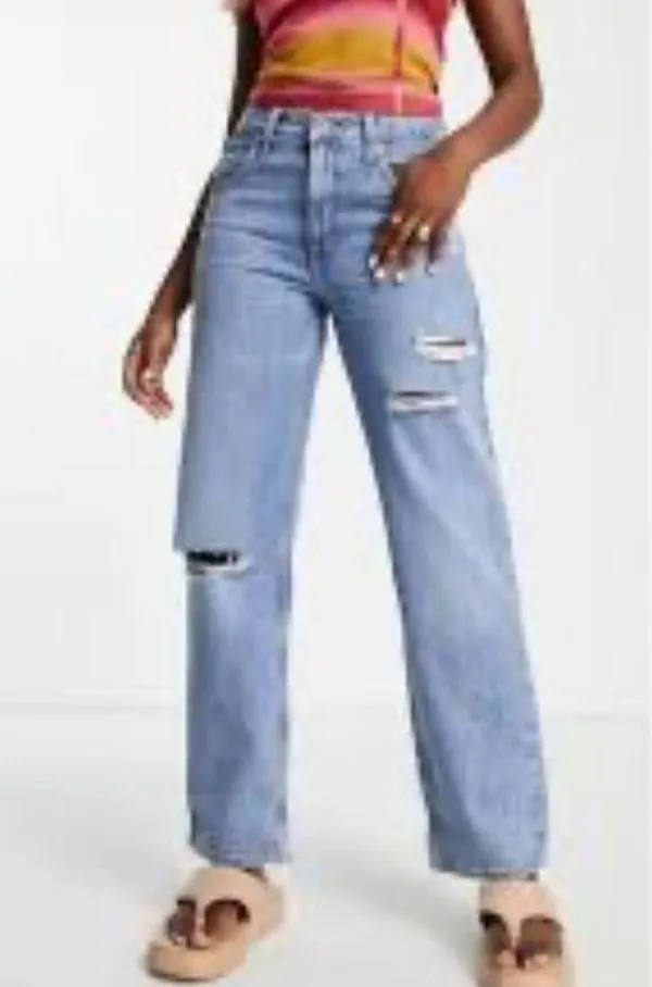 Silver tab Levi’s 94 baggy distressed denim jeans 28 $89 boho casual casual - Image 3