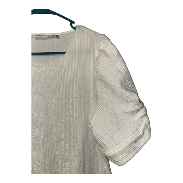 Calvin Klein White Textured Balloon Sleeve‎ Blouse, Womens Large (Approx) - Image 3