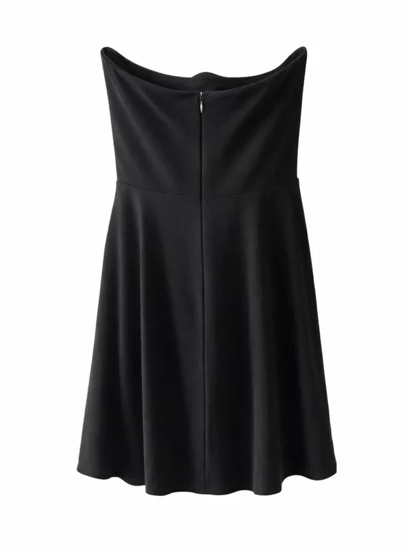 Lulus Black Strapless Neck Skater Mini Dress Womens Large Lined Dark feminine - Image 10