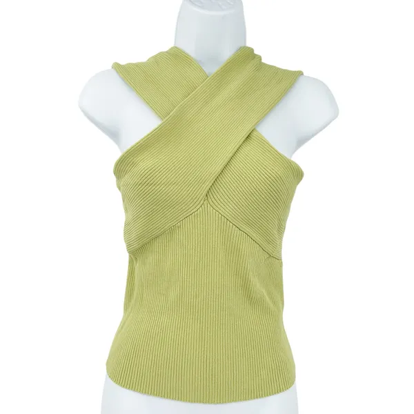 Na-Kd Womens Basic Summer Crisscross‎ Rib Knitted Off Shoulder Top Size M Green - Image 2