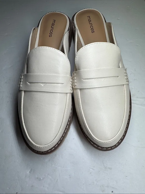 Maurices Gretchen Off-White cream Penny Loafer Mules clogs 11 casual office - Image 6