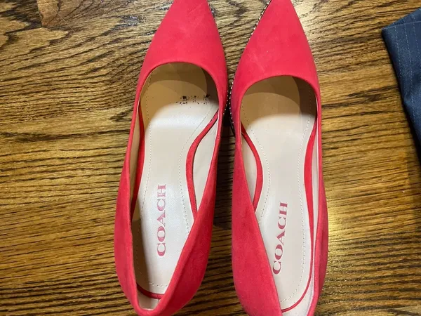 Coach Red Suede Waverly Beadchain Pointed Toe Stiletto Heels Size 8.5B - Image 5