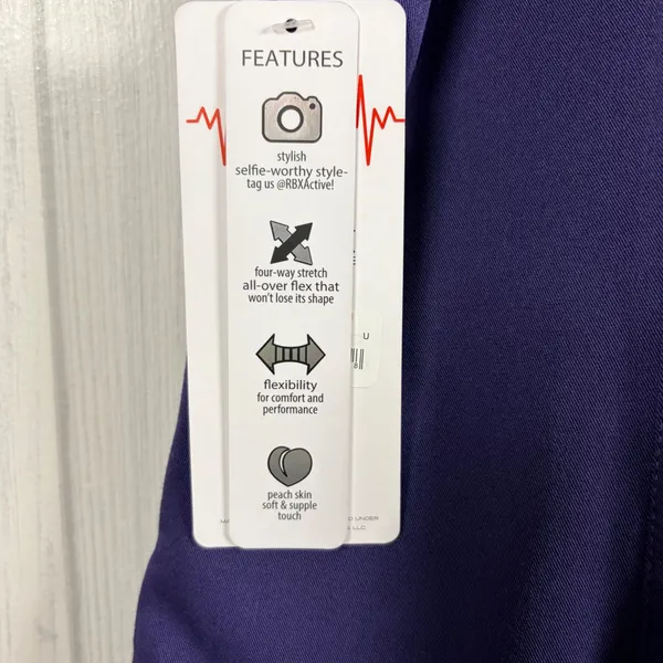 NWT RBX Mixed Media Medical Scrubs Top Purple Black Gray, Large - Image 10