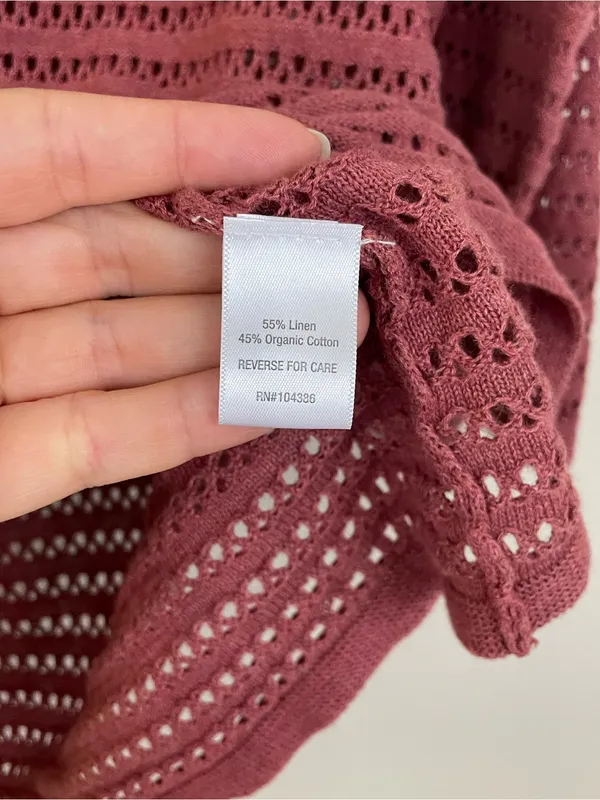 Garnet‎ Hill Organic Cotton-Linen Blend Bell-Sleeve Pointelle Sweater Size Small - Image 5
