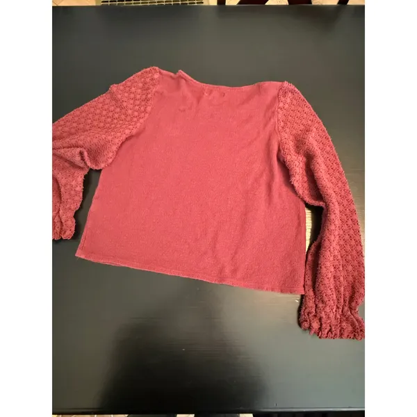 Madewell Womens Medium Red Textured Knit Eyelet Puff Sleeve Crewneck Top‎ - Image 5
