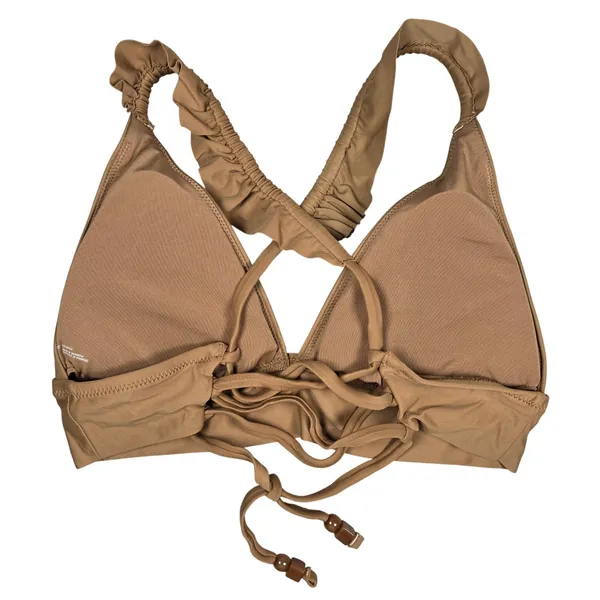 Aerie Triangle‎ Bikini Top Tan Ruffle Straps Lace Up Back Size L - Image 2