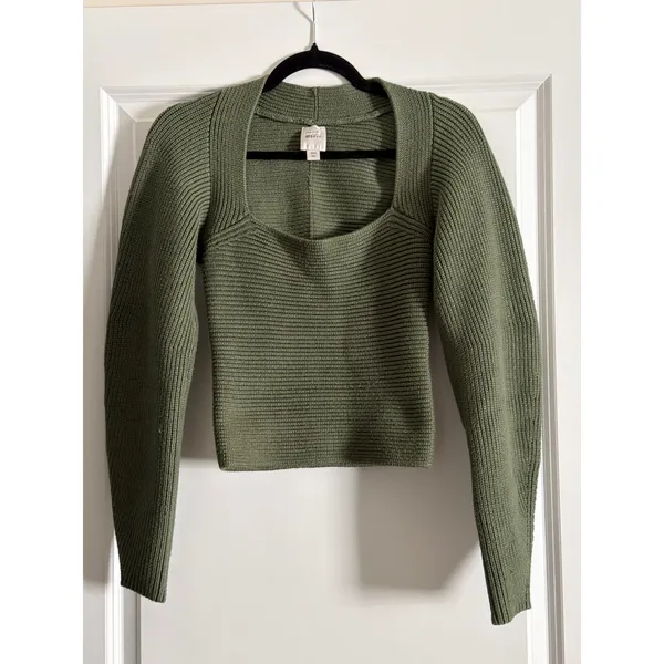 Maeve Green Square Neck Wide-Sleeve Sweater XXS - Image 5