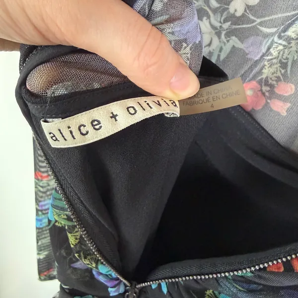 Alice + Olivia Delora Floral Black Mesh Ruched Turtleneck Dress Size 4 Romantic‎ - Image 9