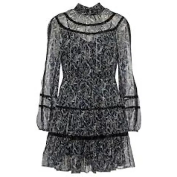 VERONICA BEARD Rahla Crochet-Trimmed Paisley Metallic Mini Dress - Image 4