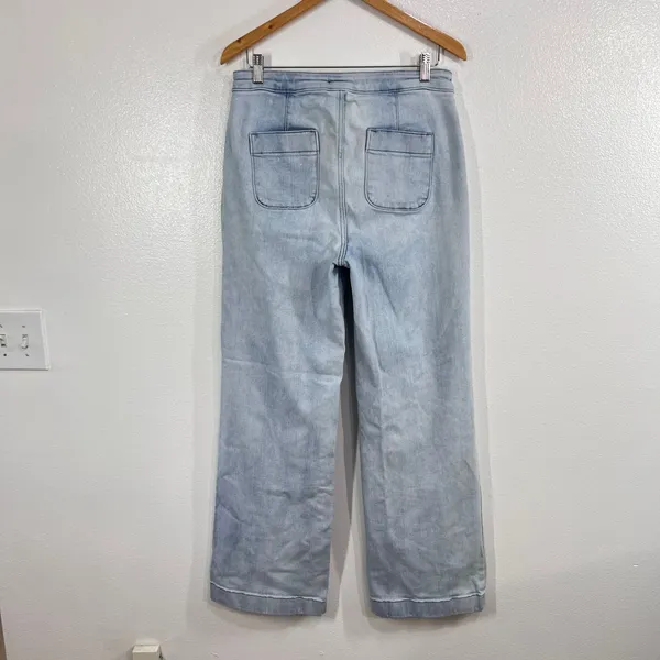 LC Lauren Conrad Super High Rise Wide Leg Jeans Women's 12 Light Wash Front Seam - Image 4