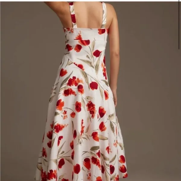 Reformation Bekki Linen White Floral Dress size 0 Sundress slit - Image 2