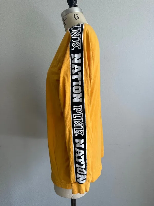 Pink Victoria's Secret Long Sleeve Yellow Pink Nation Tee Size S - Image 4