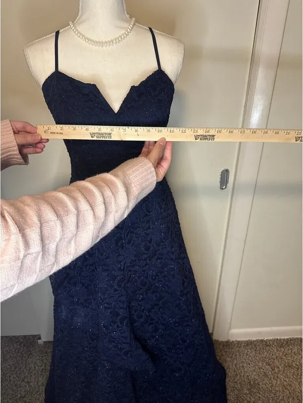 BCX Navy Blue Lace Evening Gown - Image 4