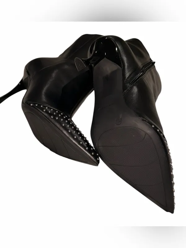 NEW Nine West Black Faux Leather Studded Pointed Toe Ankle Booties Size 10 - Image 6