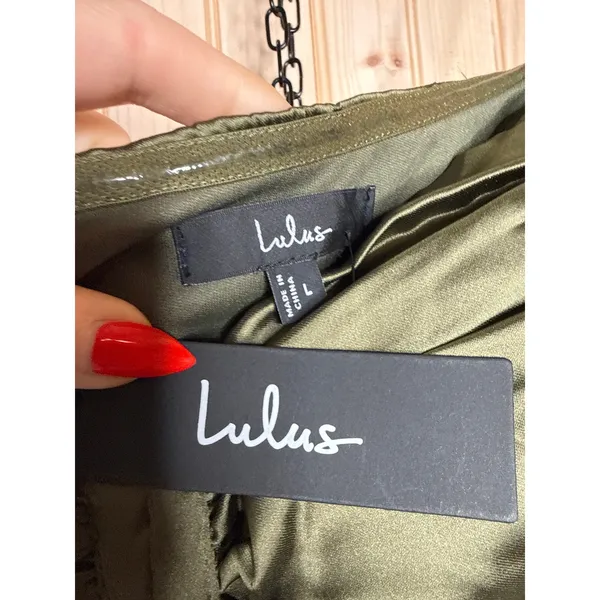 NWT Lulus Memorable Entrance Olive Green Strapless Satin Maxi Dress Holiday Sz L - Image 5