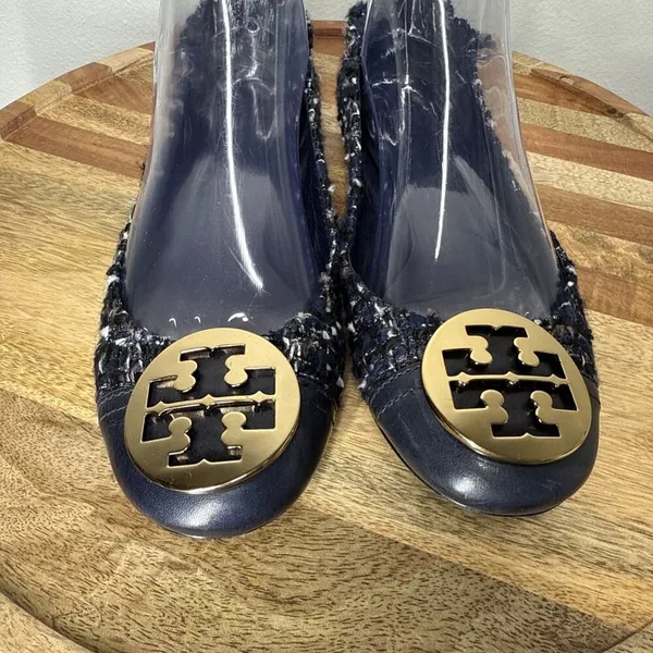 TORY BURCH Serena Reva Rare Navy White Boucle Tweed Ballet Flat Sz 8.5 $225‎ - Image 6