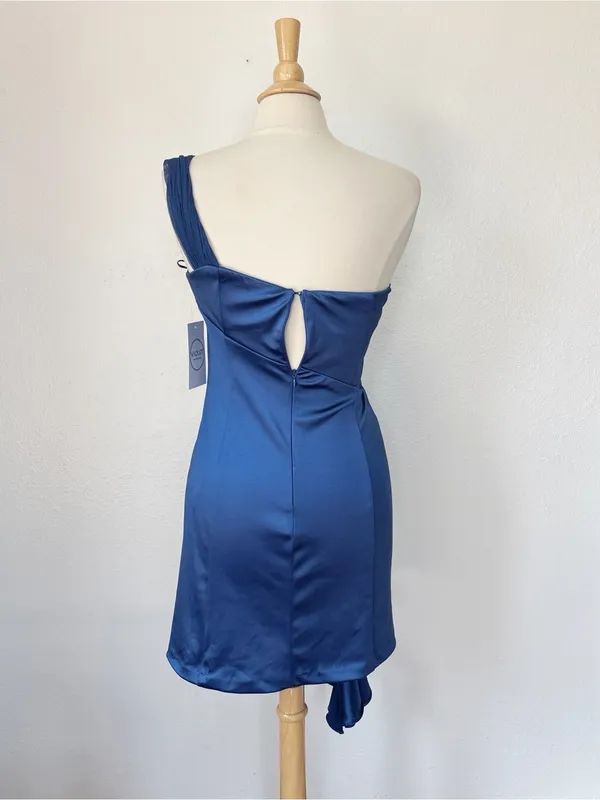 One-Shoulder Royal Blue Satin Cocktail Dress - Image 7