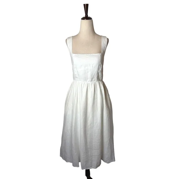 Quince European Linen Fit And Flare Midi Dress Women Small White Square Neck - Image 2