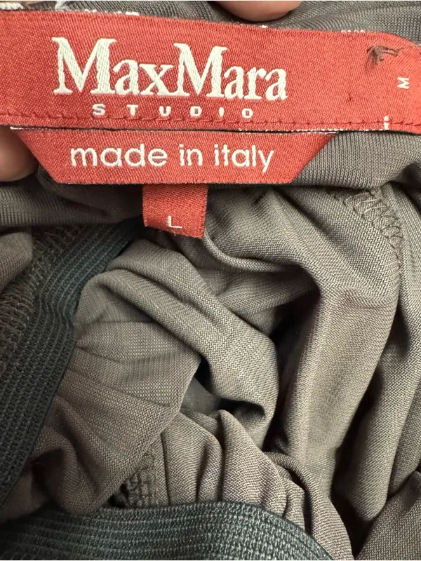 Max Mara Studio Brown Ruched Maxi Dress Size LG Stretch Sleeveless‎ - Image 5