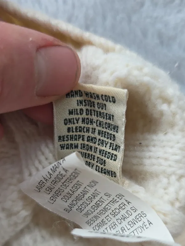L.L. Bean Merino Wool Cable Knit Button Front Sweater Cardigan Cream Medium - Image 4