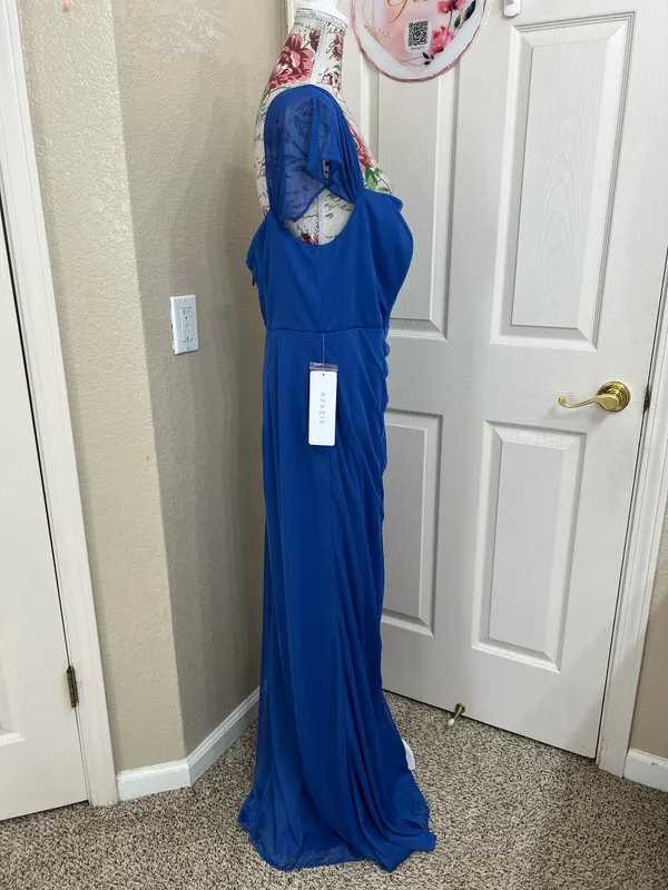 NWT Azazie Royal Blue Chiffon Maxi Dress Size A16 Evening Gown Slit - Image 3