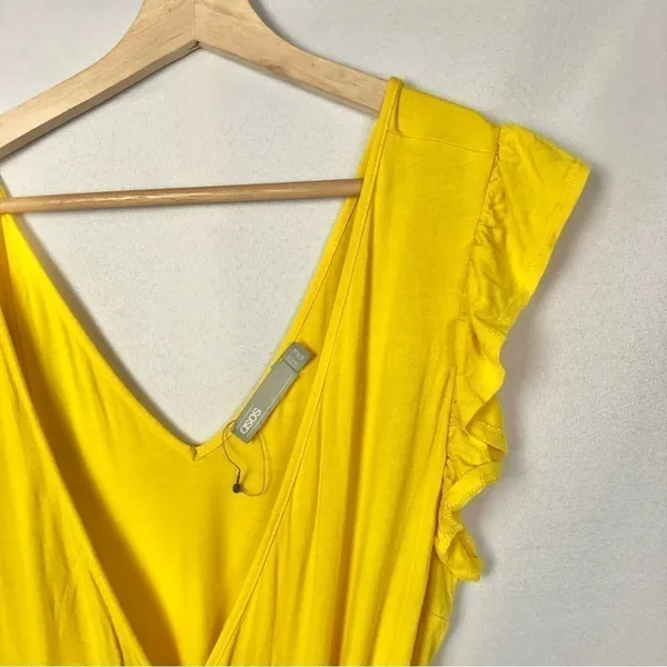 ASOS Yellow Wrap Frill‎ Sleeve Mini Sundress 14 - Image 3