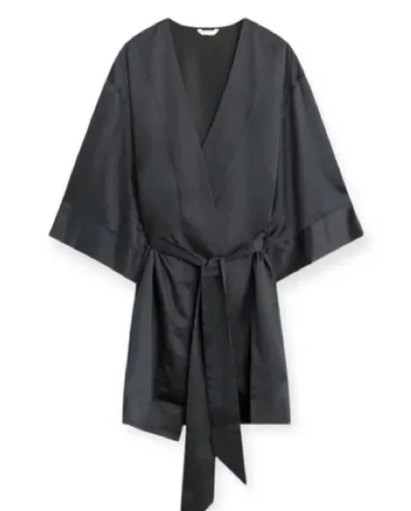 NWT ThirdLove short black silky tie robe, size OS - Image 2