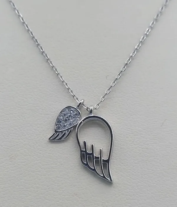 925 Sterling Silver Necklace Angel Wings 2 Pendants - Image 3