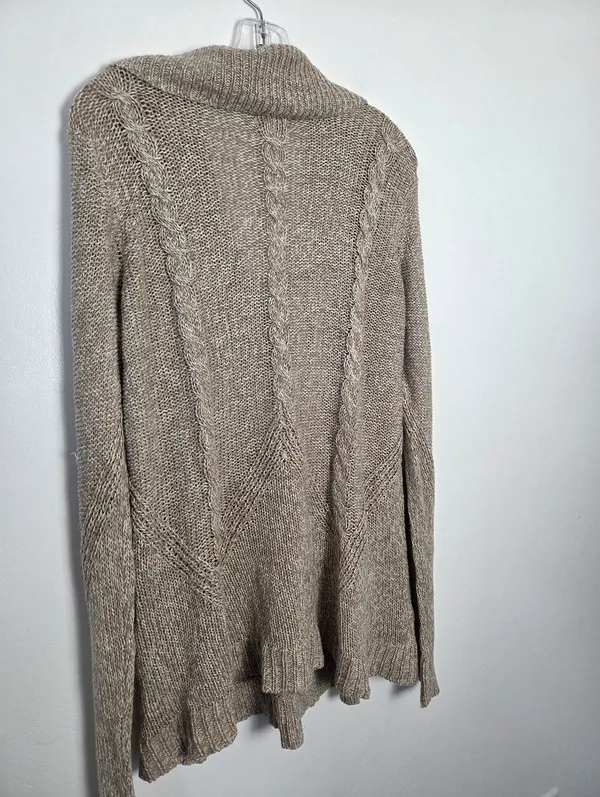 Oatmeal Beige Cardigan Sweater Shawl Collar Cable Knit Comfy Loungewear Large - Image 6