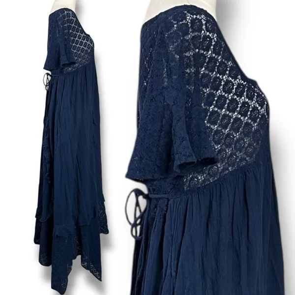 Free People Ethereal Bohemian Bring The Romance Maxi Dress Midnight Blue Large - Image 7