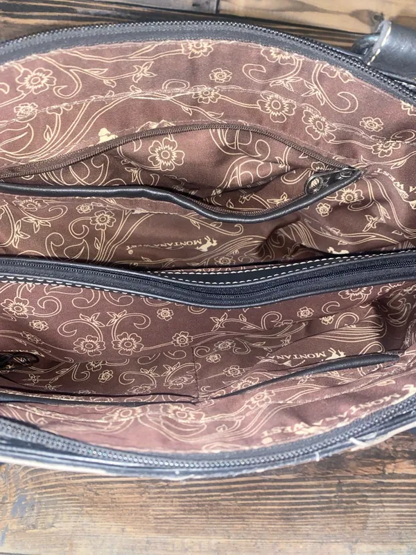 Montana West Black and Gray Floral Embroidered Tote with Turquoise Accents - Image 3