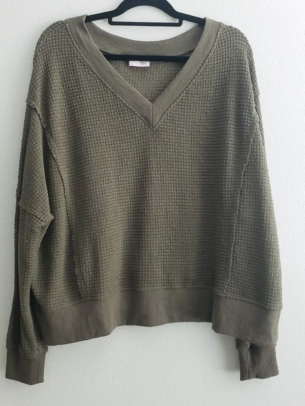 Pink Lily Waffle Knit Long Sleeve Sweater - Image 2