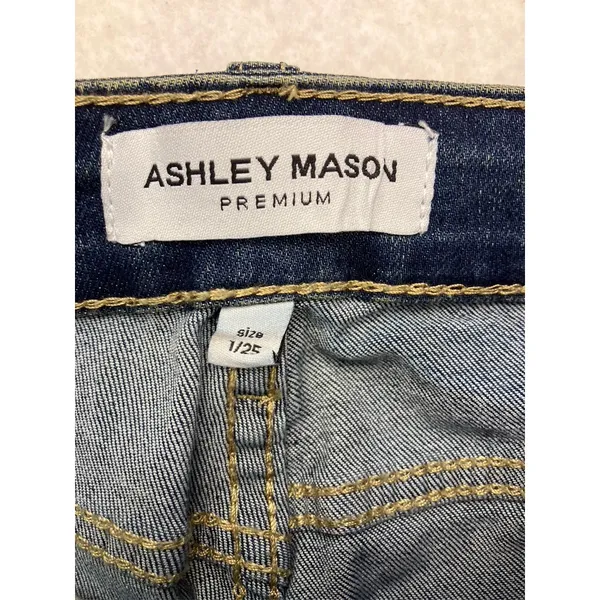 Ashley Mason‎ Flare Jeans Womens 1/25 Blue Rhinestone Embellished Y2K - Image 2
