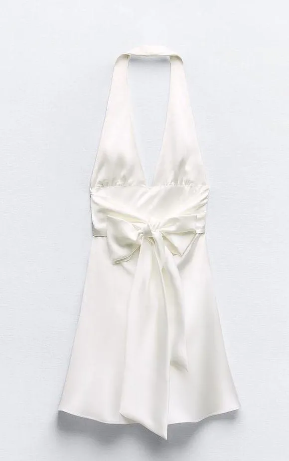 ZARA dress mini halter White satin Bow wedding party coctail bridal shower - Image 10