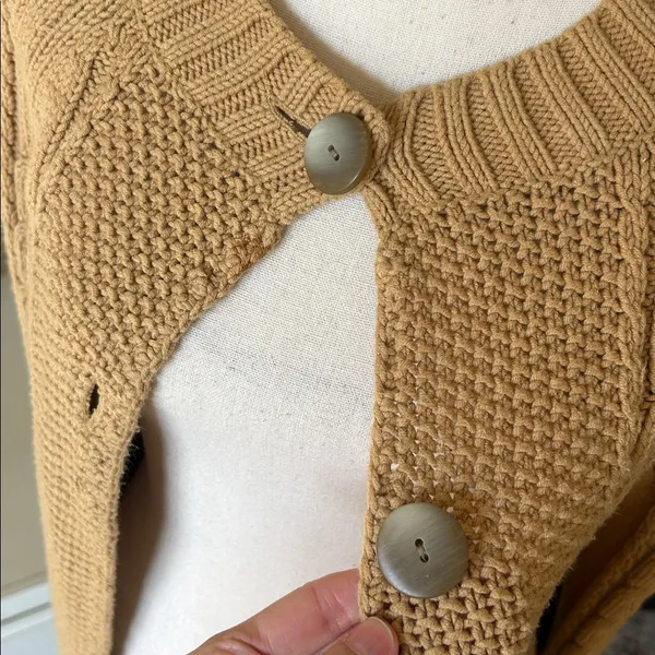 Vintage Jones, New York cable knit cotton two button open front sweater M - Image 6