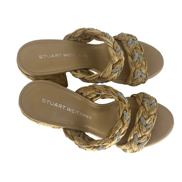 Stuart Weitzman Lana 85 Raffia Crystal Slide Sandals Estimated Size 9 - Image 13