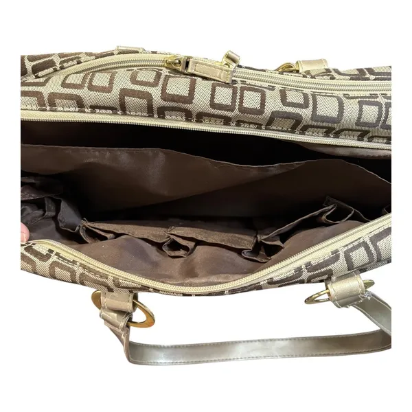 Geometric Square Tote Cosmetic Bag 3pc Set Gold‎ Bronze Metallic MCM Travel - Image 9