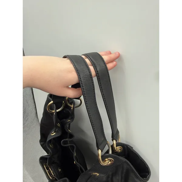 Michael Kors‎ Black Pebbled Leather Hobo Bag Large Gold Hardware Drawstring Y2K - Image 8
