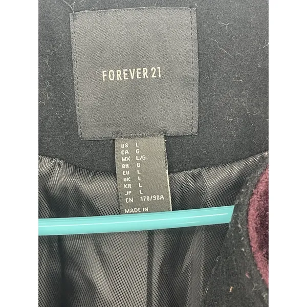 Forever21 Moto Wool Jacket Womens Size L Burgundy, Gold Zipper‎ - Image 2