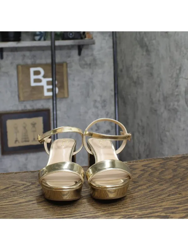 NWT Bandolino Pennie Platform Block Heel Sandals BNPENNIE3 Platino Gold 6M - Image 8