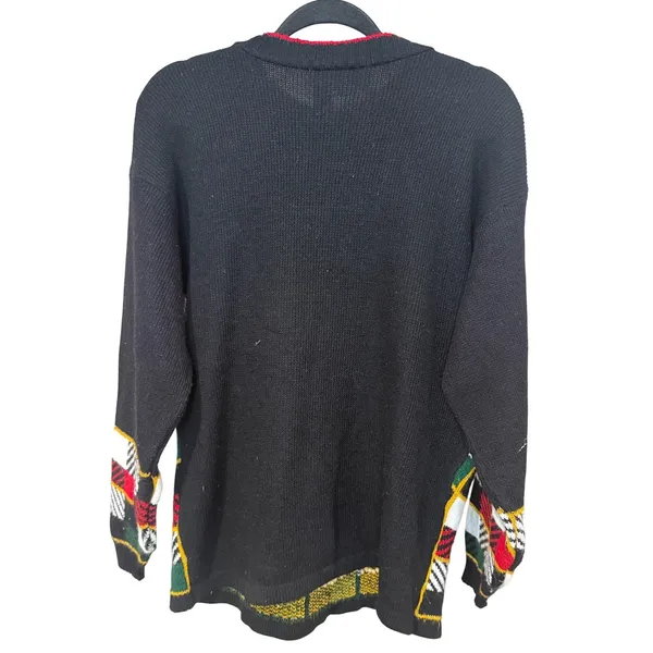 Vintage Dana Scott Christmas Cat Plaid Knit Sweater Holiday Black Red Size Small - Image 3