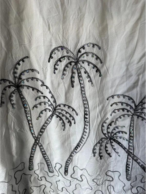 Raya Sun White Sleeveless Dress with Sequin Palm Tree Embroidery Size M - Image 5