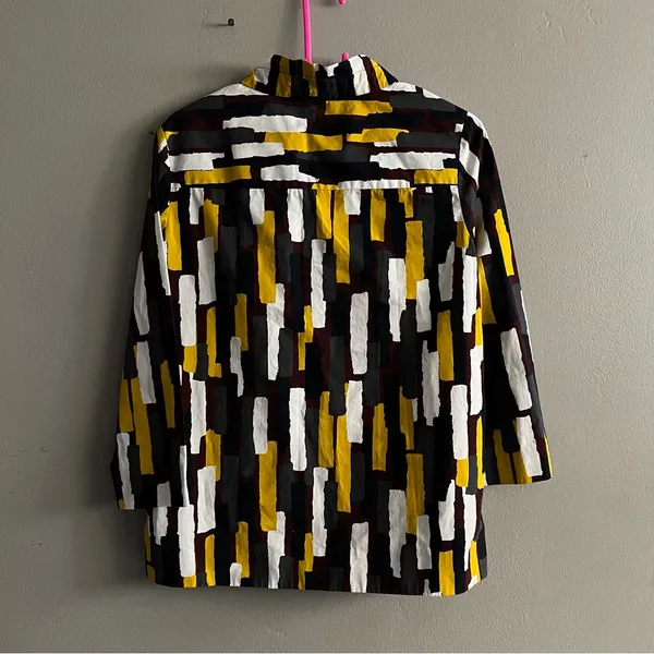 COS Multicolor Geometric Print Long Sleeve Ruffle Tie Neck Relaxed Blouse EU 36 - Image 3