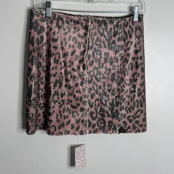 NWT Free People Pink Cheetah‎ Sequin Mini Skirt 2 Edgy Festival Glam Night Out - Image 4